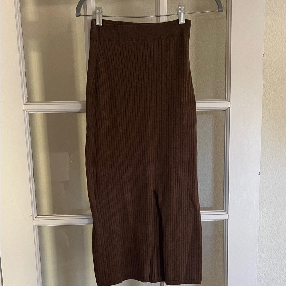 Free People Chocolate Ribbed Knit Skirt